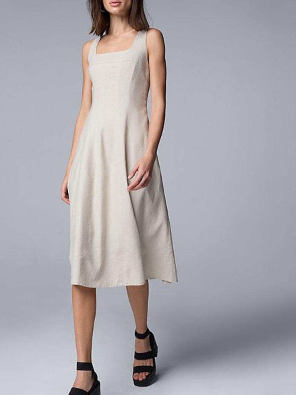 NWT Simply Vera Vera Wang Midi Dress XL 16/18 Linen Rayon Sleeveless Square Neck